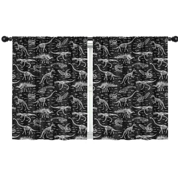 Blackout Kids Curtains,Black White Dinosaurs Skeletons Pattern Childrens Insulated Curtains Set Of 2,Bedroom Essentials,Toddler Room Decor 42"x54"