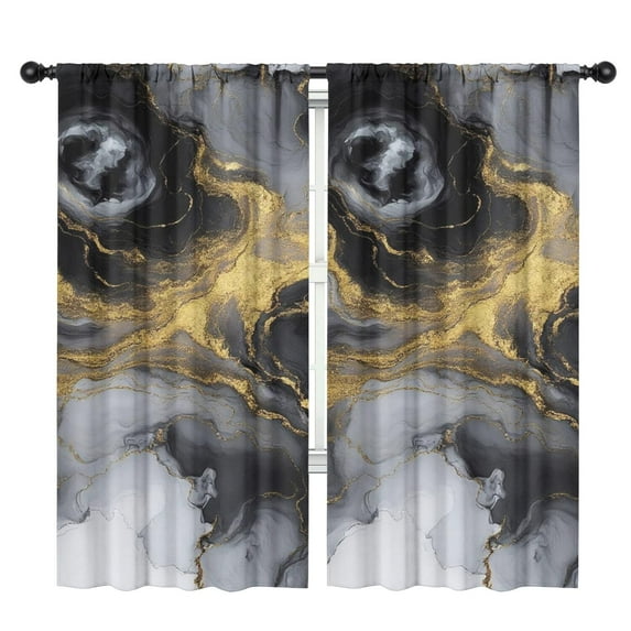Blackout Kids Curtains,Black White Gold Marble Pattern Childrens Insulated Curtains Set Of 2,Bedroom Essentials,Toddler Room Decor 42"x84"