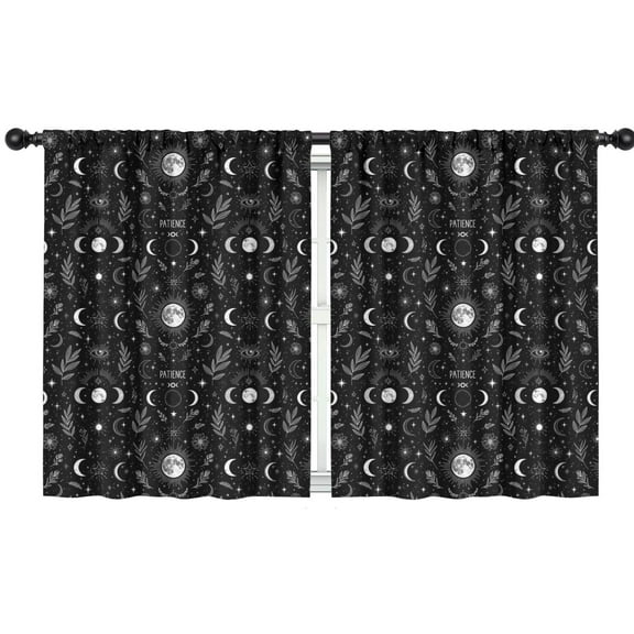 Blackout Kids Curtains,Black White Gothic Moon Flower Leaf Pattern Childrens Insulated Curtains Set Of 2,Bedroom Essentials,Toddler Room Decor 42x54in(106x137cm)