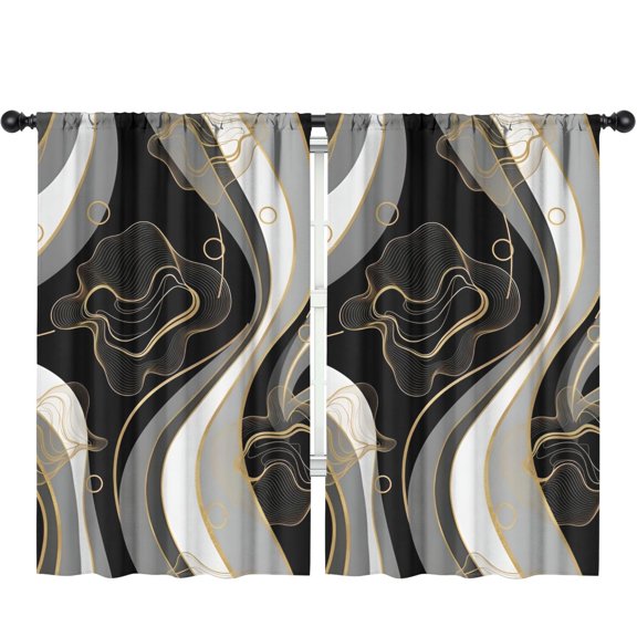 Blackout Kids Curtains,Black White Marble Gold Line Pattern Childrens Insulated Curtains Set Of 2,Bedroom Essentials,Toddler Room Decor 52"x84"