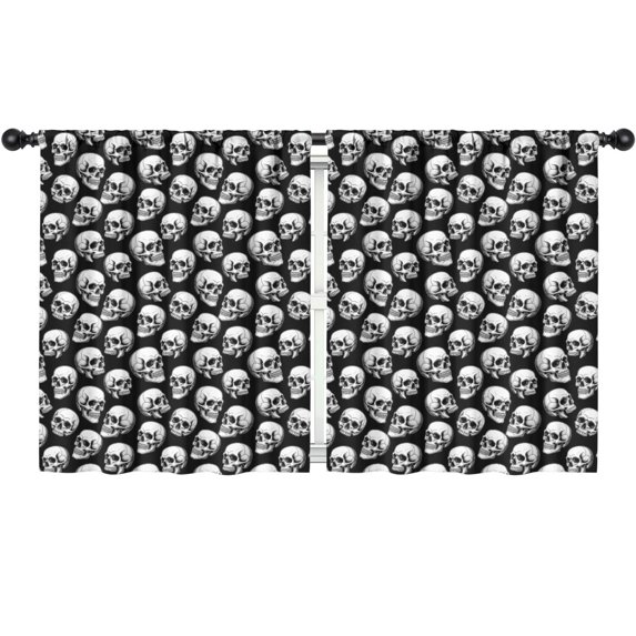 Blackout Kids Curtains,Black White Skull Pattern Childrens Insulated Curtains Set Of 2,Bedroom Essentials,Toddler Room Decor 52x63in(132x160cm)