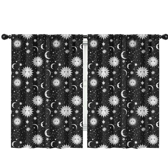 Blackout Kids Curtains,Black White Sun Moon Star Constellation Pattern Childrens Insulated Curtains Set Of 2,Bedroom Essentials,Toddler Room Decor 42"x63"