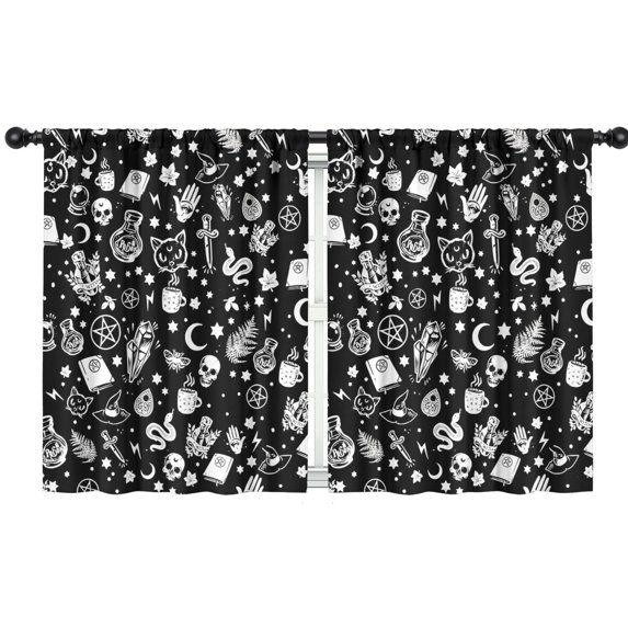 Blackout Kids Curtains,Black Witch Cat Skull Pattern Childrens Insulated Curtains Set Of 2,Bedroom Essentials,Toddler Room Decor 42x54in(106x137cm)