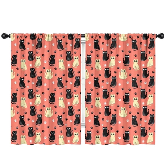 Blackout Kids Curtains,Black and Cream Cat and Paw Print Children's Insulated Curtains Set Of 2,Bedroom Essentials,Toddler Room Decor 42"x63"