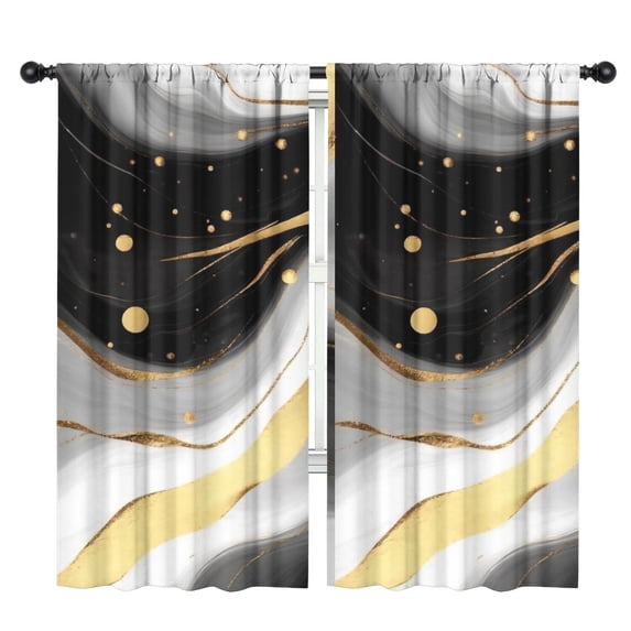 Blackout Kids Curtains,Black and Gold Marble Pattern Children's ...