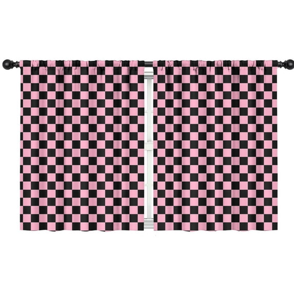 Blackout Kids Curtains,Black and Pink Checkerboard Pattern Childrens Insulated Curtains Set Of 2,Bedroom Essentials,Toddler Room Decor 42"x54"
