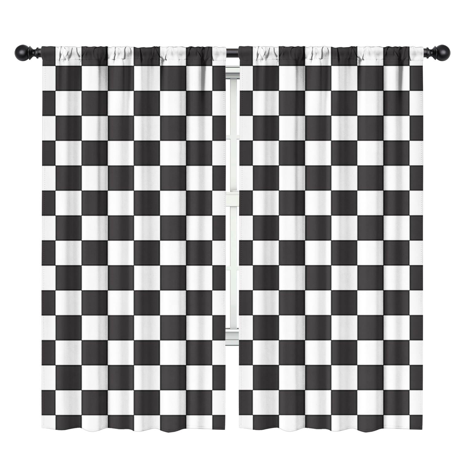 Blackout Kids Curtains,Black and White Checkered Childrens Insulated Curtains Set Of 2,Bedroom Essentials,Toddler Room Decor 42"x84"(106x213cm)