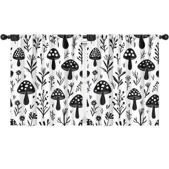 Blackout Kids Curtains,Black and White Mushroom Childrens Insulated Curtains Set Of 2,Bedroom Essentials,Toddler Room Decor 52x63in(132x160cm)