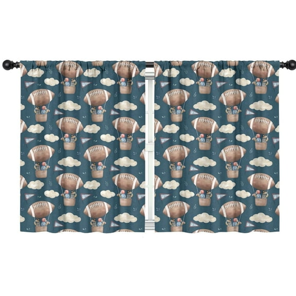 Blackout Kids Curtains,Blue Background Football Hot Air Balloons Pattern Childrens Insulated Curtains Set Of 2,Bedroom Essentials,Toddler Room Decor 42"x54"