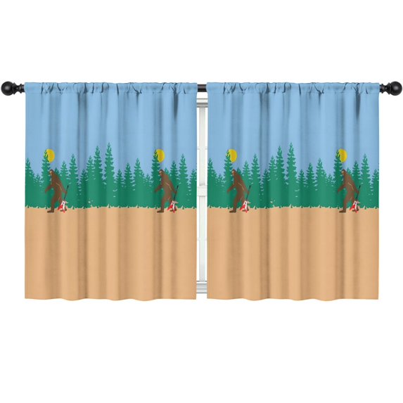 Blackout Kids Curtains,Blue Bigfoot and Guitar Pattern Childrens Insulated Curtains Set Of 2,Bedroom Essentials,Toddler Room Decor 52x63in(132x160cm)