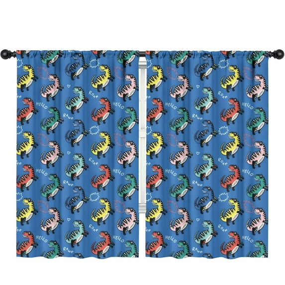 Blackout Kids Curtains,Blue Cartoon Dinosaurs Text Pattern Childrens Insulated Curtains Set Of 2,Bedroom Essentials,Toddler Room Decor 52"x84"