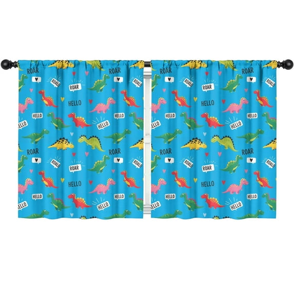 Blackout Kids Curtains,Blue Cartoon Dinosaurs WordsHearts Pattern Childrens Insulated Curtains Set Of 2,Bedroom Essentials,Toddler Room Decor 52"x63"