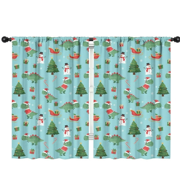Blackout Kids Curtains,Blue Christmas Dinosaurs Snowmen Pattern Childrens Insulated Curtains Set Of 2,Bedroom Essentials,Toddler Room Decor 42"x63"