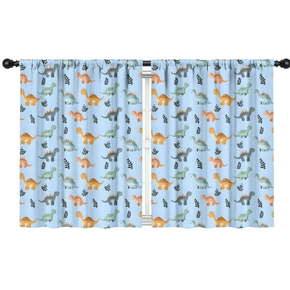 Blackout Kids Curtains,Blue Dinosaurs Leaves Pattern Childrens Insulated Curtains Set Of 2,Bedroom Essentials,Toddler Room Decor 42"x54"