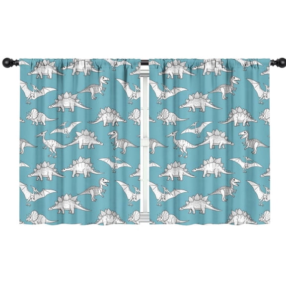 Blackout Kids Curtains,Blue Dinosaurs Skeletons Pterosaurs Pattern Childrens Insulated Curtains Set Of 2,Bedroom Essentials,Toddler Room Decor 42"x54"