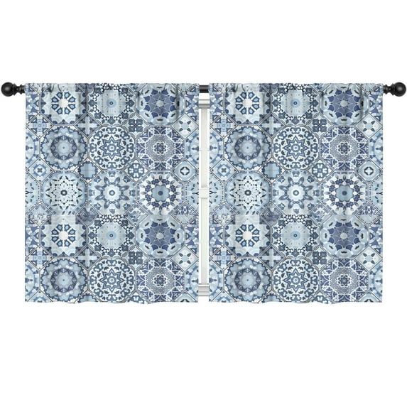 Blackout Kids Curtains,Blue Ethnic Geometric Pattern Childrens Insulated Curtains Set Of 2,Bedroom Essentials,Toddler Room Decor 52x63in(132x160cm)