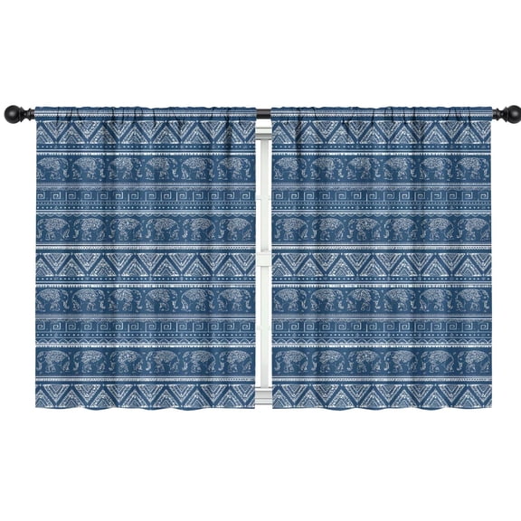 Blackout Kids Curtains,Blue Geometric Pattern with Elephants Childrens Insulated Curtains Set Of 2,Bedroom Essentials,Toddler Room Decor 42x54in(106x137cm)