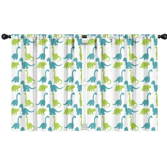 Blackout Kids Curtains,Blue Green Cartoon Dinosaurs Silhouettes Pattern Childrens Insulated Curtains Set Of 2,Bedroom Essentials,Toddler Room Decor 42"x54"