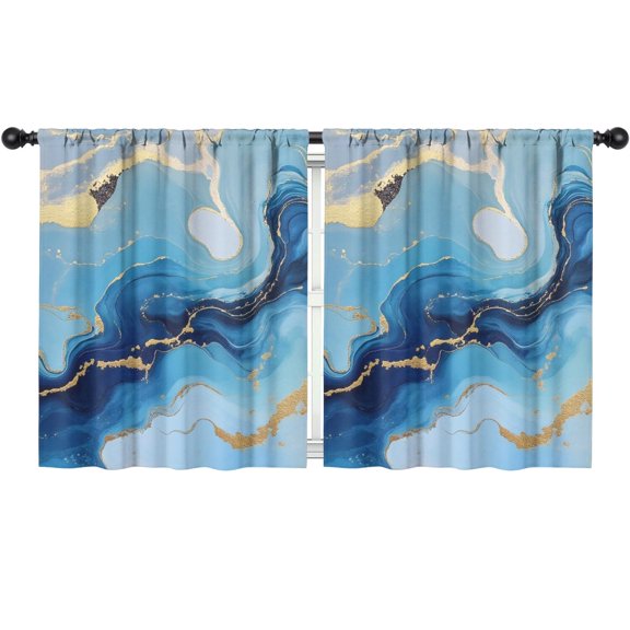 Blackout Kids Curtains,Blue Marble Gold Line Pattern Childrens Insulated Curtains Set Of 2,Bedroom Essentials,Toddler Room Decor 52"x63"