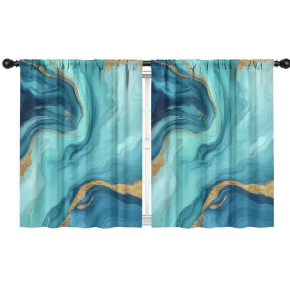 Blackout Kids Curtains,Blue Marble Gold Wave Pattern Childrens Insulated Curtains Set Of 2,Bedroom Essentials,Toddler Room Decor 42"x54"
