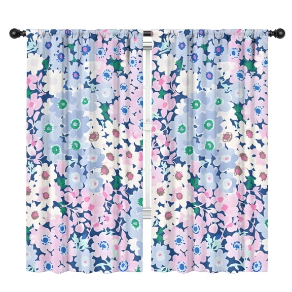 Blackout Kids Curtains,Blue and Pink Pioneer Flower Pattern Childrens Insulated Curtains Set Of 2,Bedroom Essentials,Toddler Room Decor 42x84in(106x213cm)