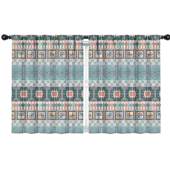 Blackout Kids Curtains,Blue and Pink Square Shaped Geometric Boho Pattern Childrens Insulated Curtains Set Of 2,Bedroom Essentials,Toddler Room Decor 42x54in(106x137cm)