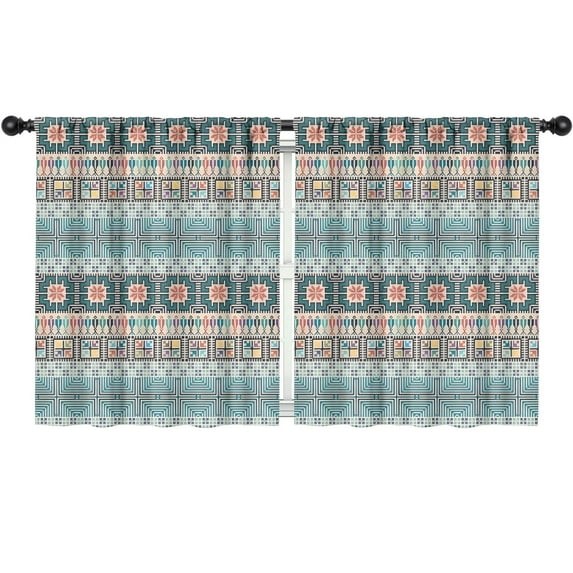 Blackout Kids Curtains,Blue and Pink Square Shaped Geometric Boho Pattern Childrens Insulated Curtains Set Of 2,Bedroom Essentials,Toddler Room Decor 52x63in(132x160cm)