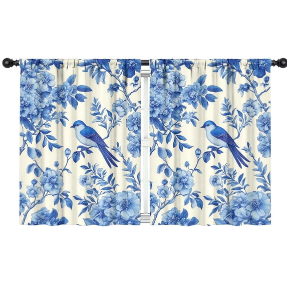 Blackout Kids Curtains,Blue Pioneer Flower and Bird Childrens Insulated Curtains Set Of 2,Bedroom Essentials,Toddler Room Decor 42x54in(106x137cm)
