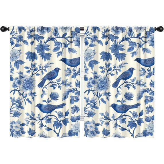 Blackout Kids Curtains,Blue Pioneer Flower and Bird Childrens Insulated Curtains Set Of 2,Bedroom Essentials,Toddler Room Decor 42x63in(106x160cm)