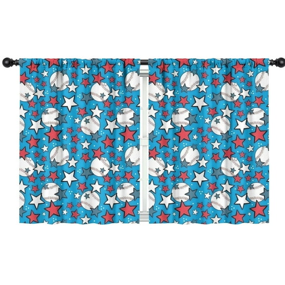 Blackout Kids Curtains,Blue Stars and Baseballs Pattern Childrens Insulated Curtains Set Of 2,Bedroom Essentials,Toddler Room Decor 42"x54"