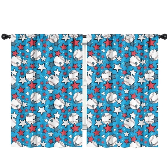 Blackout Kids Curtains,Blue Stars and Baseballs Pattern Childrens Insulated Curtains Set Of 2,Bedroom Essentials,Toddler Room Decor 42"x63"