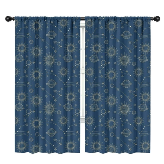Blackout Kids Curtains,Blue Sun Moon Cloud Star Pattern Childrens Insulated Curtains Set Of 2,Bedroom Essentials,Toddler Room Decor 42"x84"