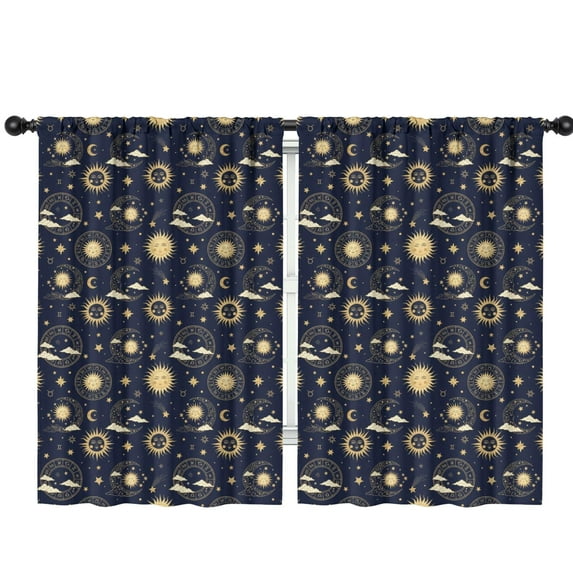 Blackout Kids Curtains,Blue Sun Moon Star Pattern Childrens Insulated Curtains Set Of 2,Bedroom Essentials,Toddler Room Decor 42x63in(106x160cm)