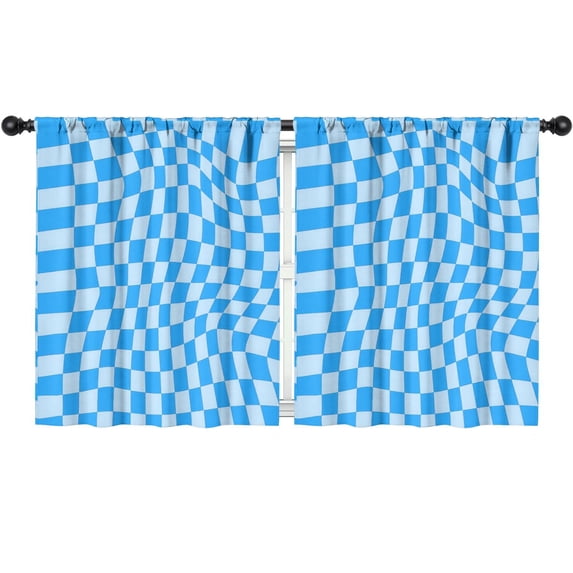 Blackout Kids Curtains,Blue Wavy Checkered Pattern Children's Insulated Curtains Set Of 2,Bedroom Essentials,Toddler Room Decor 52"x63"