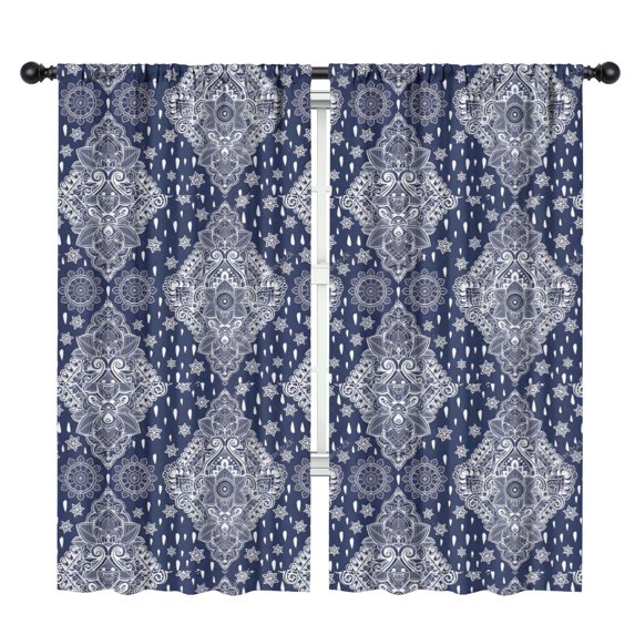 Blackout Kids Curtains,Blue and White Ethnic Floral Pattern Childrens Insulated Curtains Set Of 2,Bedroom Essentials,Toddler Room Decor 42x84in(106x213cm)