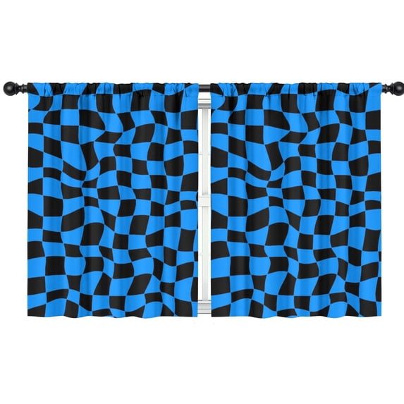 Blackout Kids Curtains,Blue and Black Wavy Checkered Pattern Children's Insulated Curtains Set Of 2,Bedroom Essentials,Toddler Room Decor 42"x54"