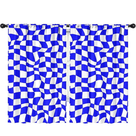 Blackout Kids Curtains,Blue and White Wavy Checkered Children's Insulated Curtains Set Of 2,Bedroom Essentials,Toddler Room Decor 52"x84"