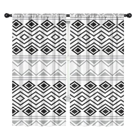 Blackout Kids Curtains,Boho Black and White Geometric Ethnic Pattern Childrens Insulated Curtains Set Of 2,Bedroom Essentials,Toddler Room Decor 42x84in(106x213cm)
