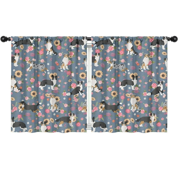 Blackout Kids Curtains,Border Collie Dog and Flower Florals Childrens Insulated Curtains Set Of 2,Bedroom Essentials,Toddler Room Decor 52"x63"(132x160cm)