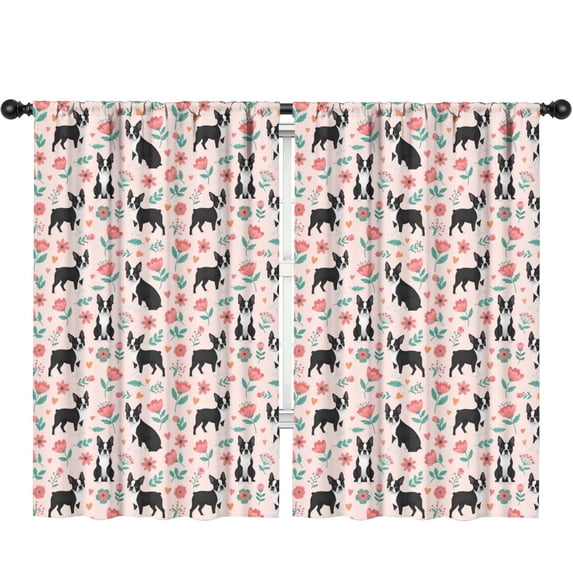 Blackout Kids Curtains,Boston Terrier and Floral Pink Pattern Children's Insulated Curtains Set Of 2,Bedroom Essentials,Toddler Room Decor 52"x84"