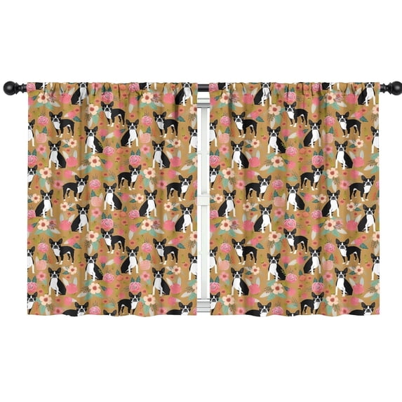 Blackout Kids Curtains,Boston Terrier and Flower Childrens Insulated Curtains Set Of 2,Bedroom Essentials,Toddler Room Decor 42"x54"(106x137cm)