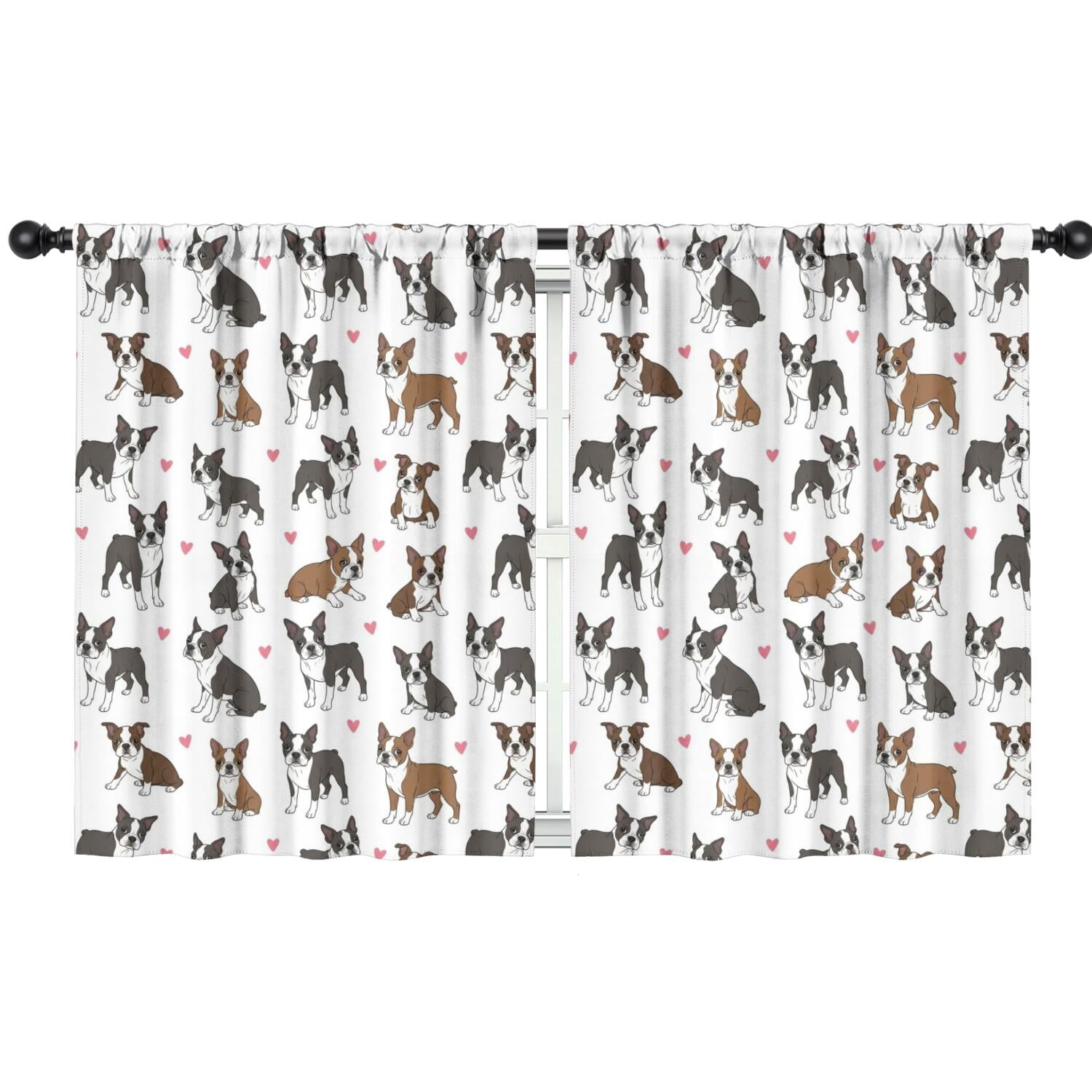 Blackout Kids Curtains,Boston Terrier and Hearts White Pattern Children ...