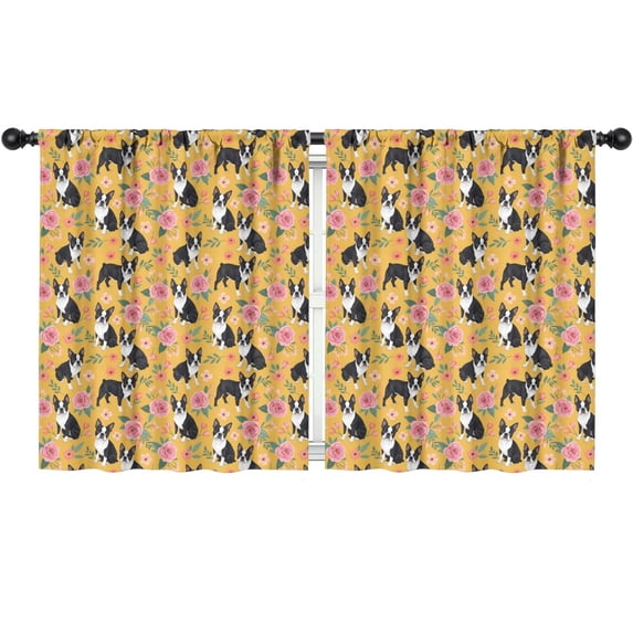 Blackout Kids Curtains,Boston Terrier and Rose Orange Pattern Children's Insulated Curtains Set Of 2,Bedroom Essentials,Toddler Room Decor 52"x63"