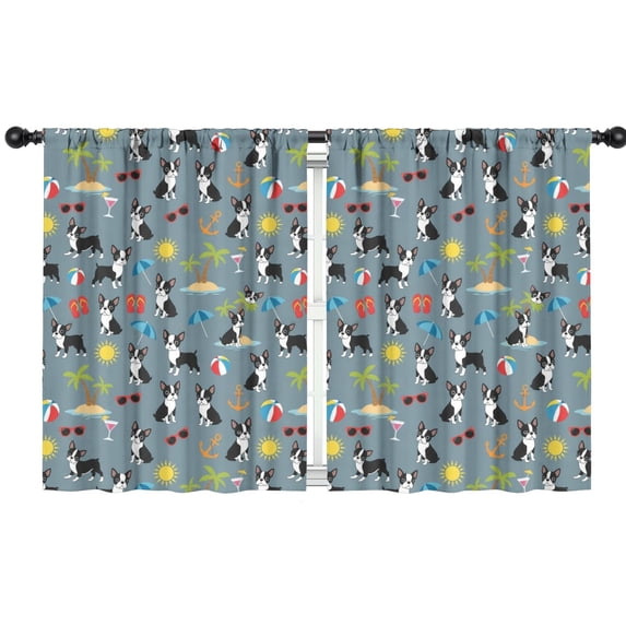 Blackout Kids Curtains,Boston Terrier and Sun Gray Pattern Children's Insulated Curtains Set Of 2,Bedroom Essentials,Toddler Room Decor 42"x54"