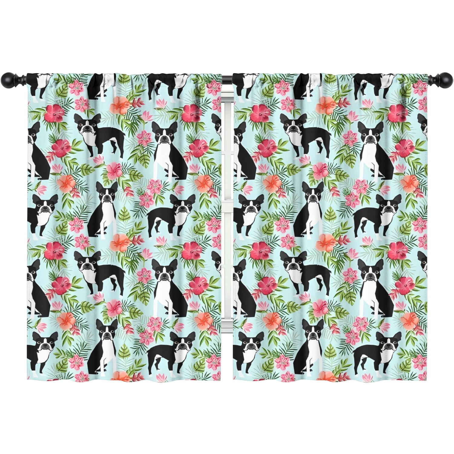 Blackout Kids Curtains Boston Terriers and Flowers Childrens Insulated Blackout Kids Curtains Boston Terriers and Flowers Childrens Insulated