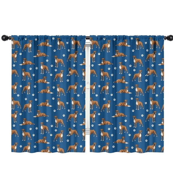 Blackout Kids Curtains,Boxer and Dog Paw Print Blue Pattern Children's Insulated Curtains Set Of 2,Bedroom Essentials,Toddler Room Decor 42"x63"