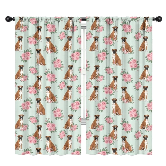 Blackout Kids Curtains,Boxer and Rose Green Pattern Children's Insulated Curtains Set Of 2,Bedroom Essentials,Toddler Room Decor 42"x84"