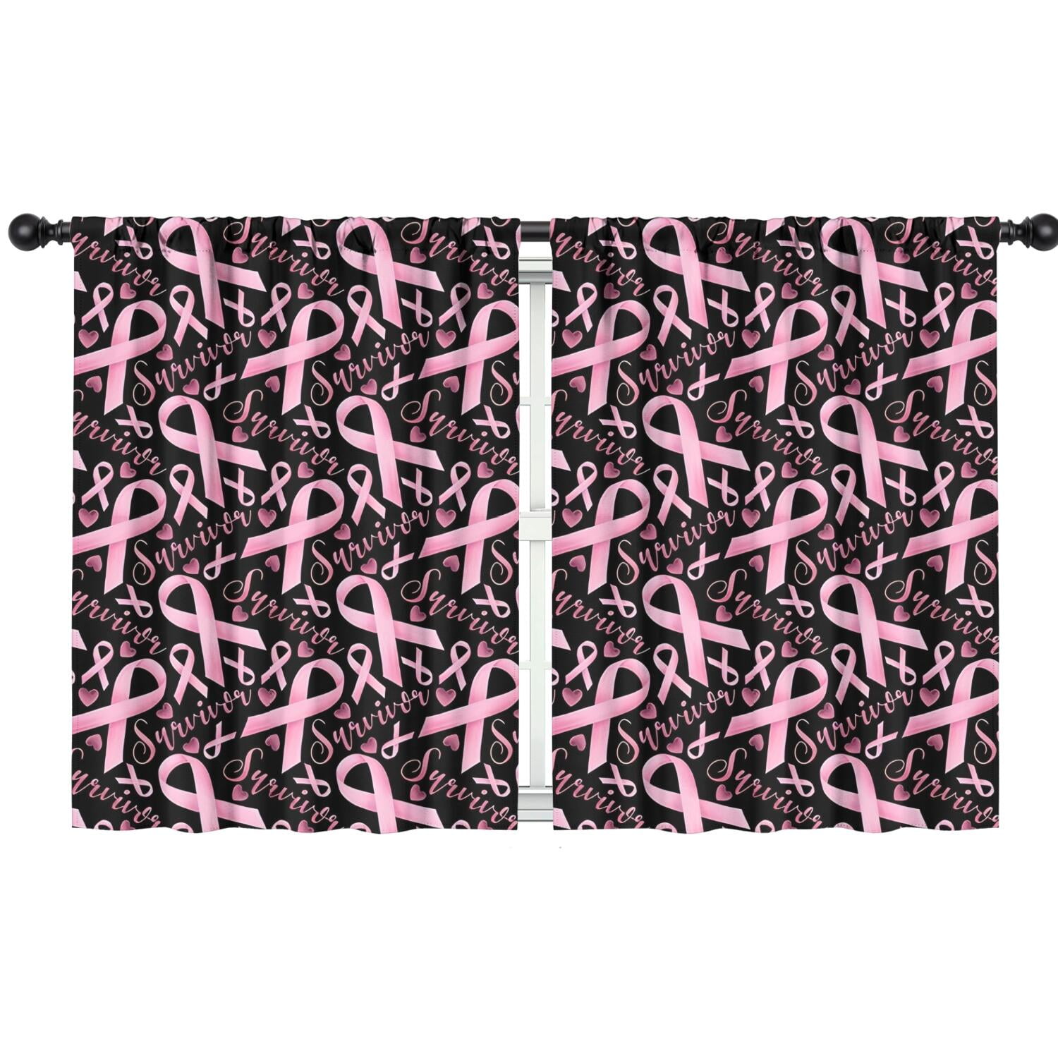 Blackout Kids Curtains,Breast Cancer Survivor Pink Ribbon Black