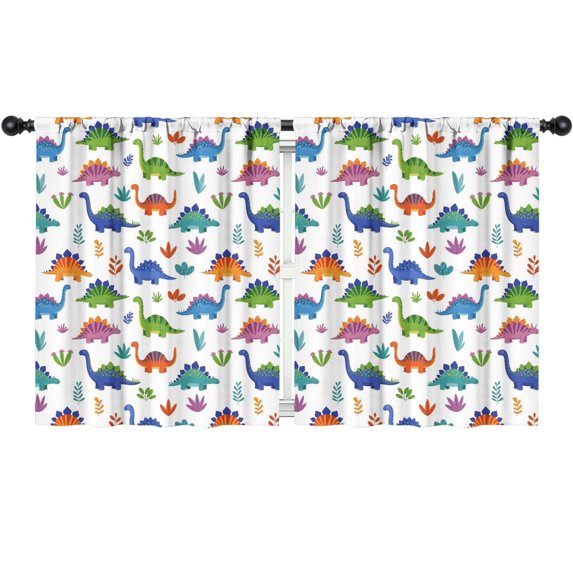 Blackout Kids Curtains,Bright Colored Dinosaur and Leaf Pattern Childrens Insulated Curtains Set Of 2,Bedroom Essentials,Toddler Room Decor 52"x63"
