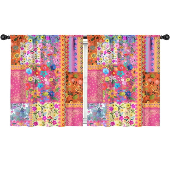 Blackout Kids Curtains,Bright Pioneer Flower Patchwork Childrens Insulated Curtains Set Of 2,Bedroom Essentials,Toddler Room Decor 52x63in(132x160cm)
